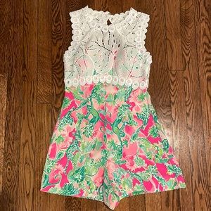 Lilly Pulitzer romper with lace top and open back